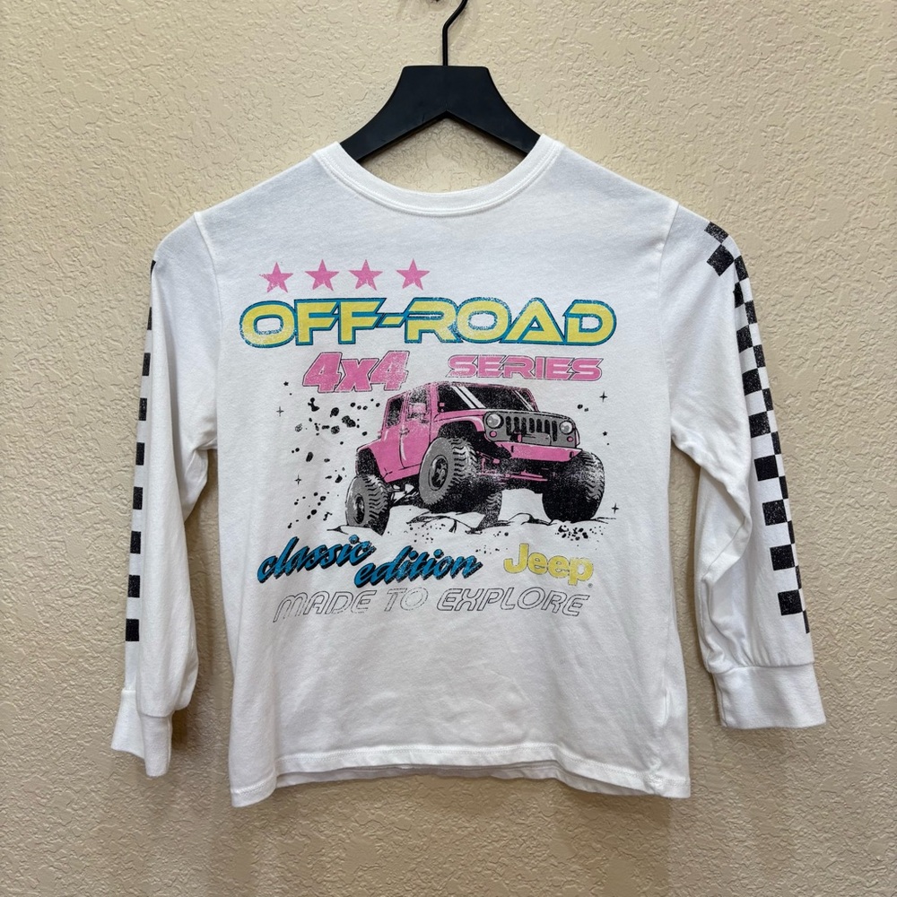 Jeep Long Sleeve Shirt White & Pink Off Road 4x4 Kids Size 6-6x Summer